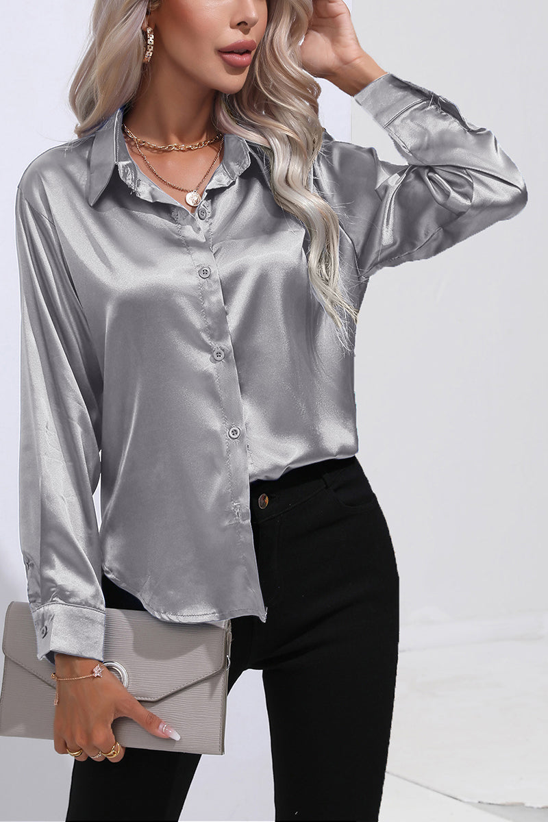 Elegant Long Sleeve Button-Up Blouse