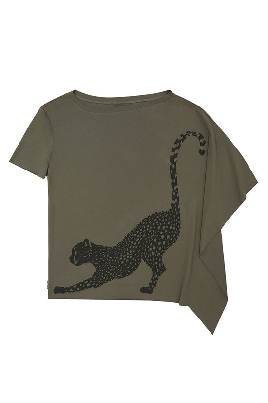 Asymmetrical Panther Print Knit Top