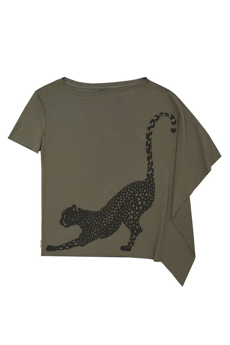 Asymmetrical Panther Print Knit Top