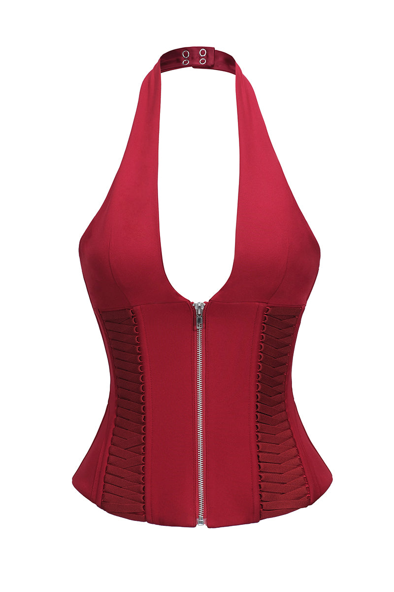 Zip-Up Halter Corset Top