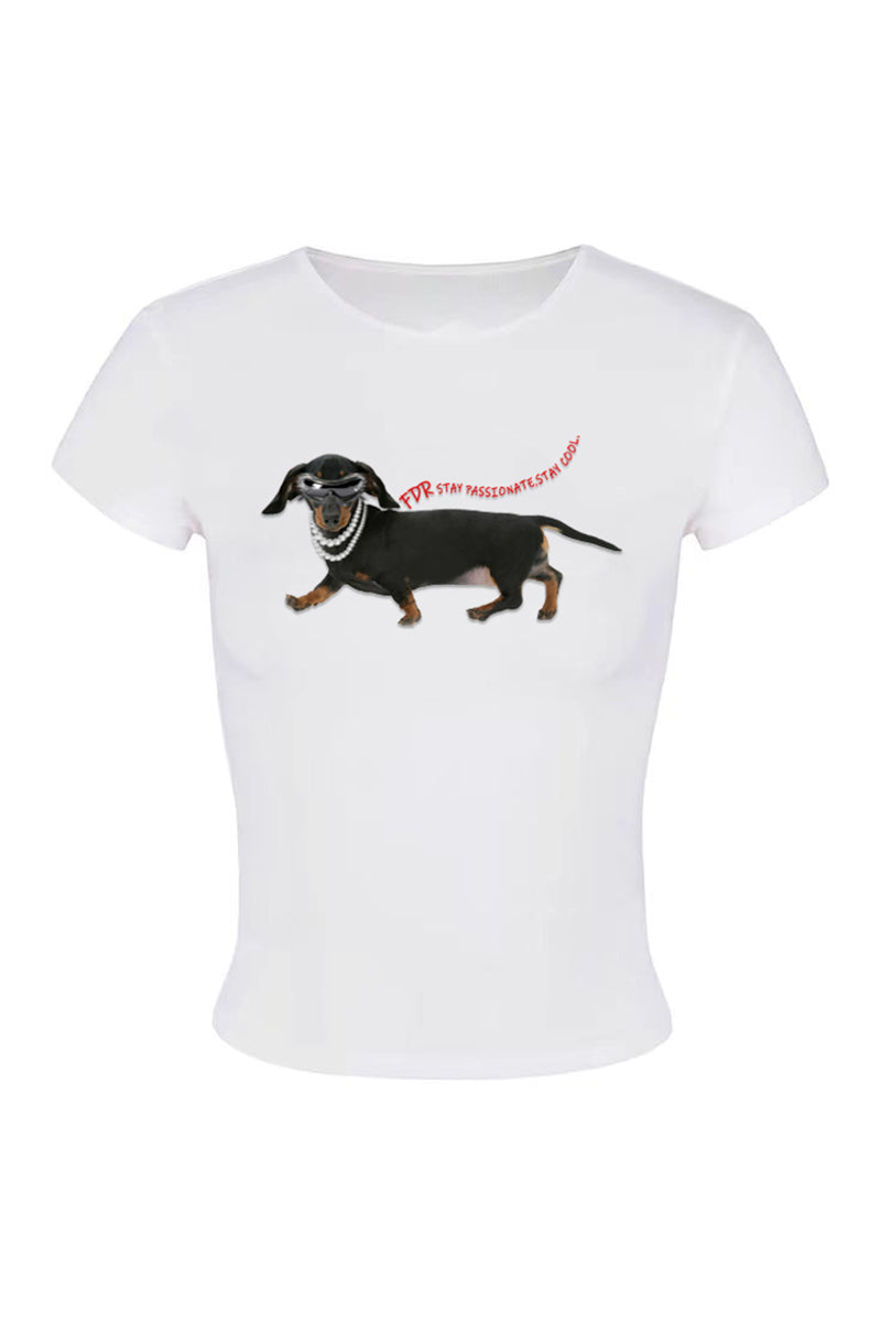 Graphic Dog Print Fitted Tee