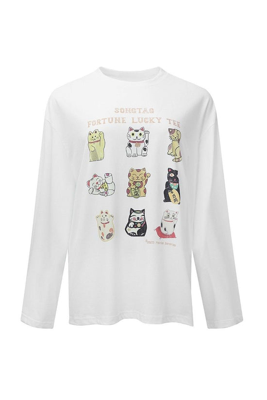 Oversized Lucky Cat Graphic Tee