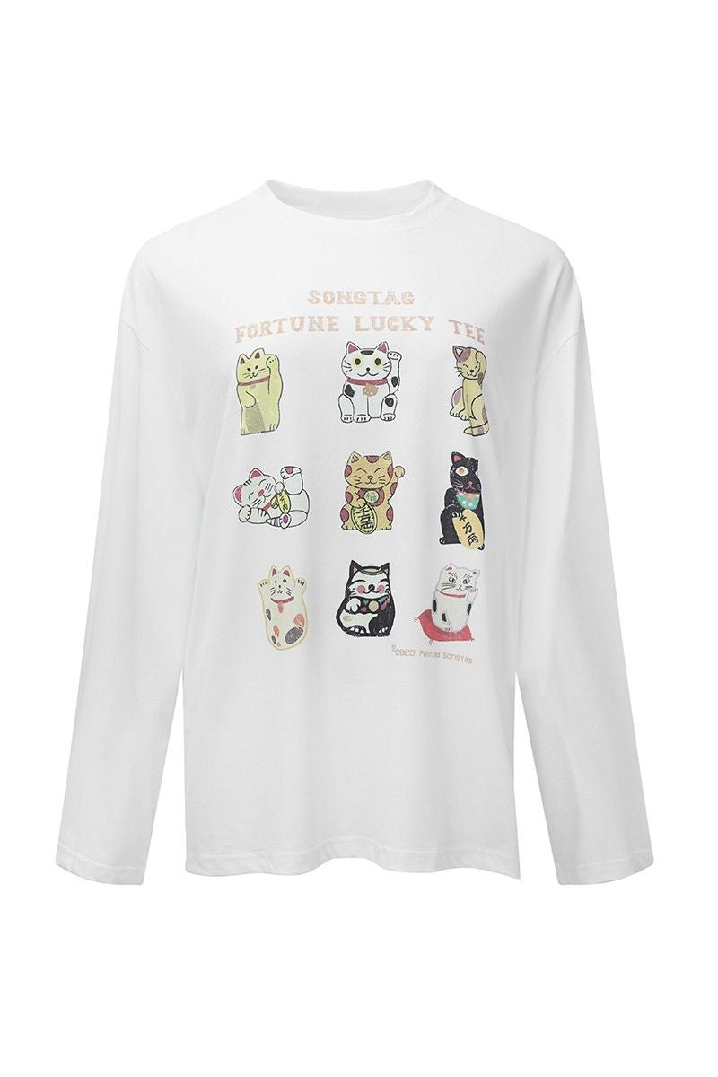 Oversized Lucky Cat Graphic Tee