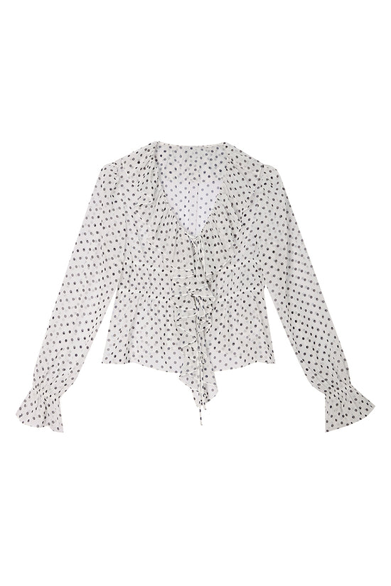 Ruffle Trim Polka Dot Blouse