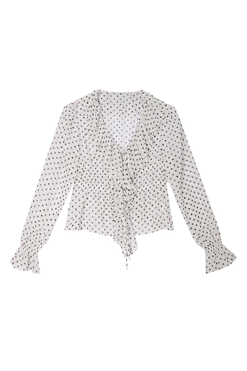 Ruffle Trim Polka Dot Blouse