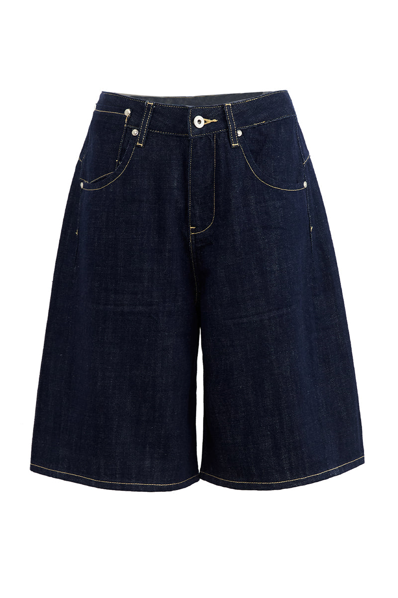 Dark Wash Wide Denim Shorts
