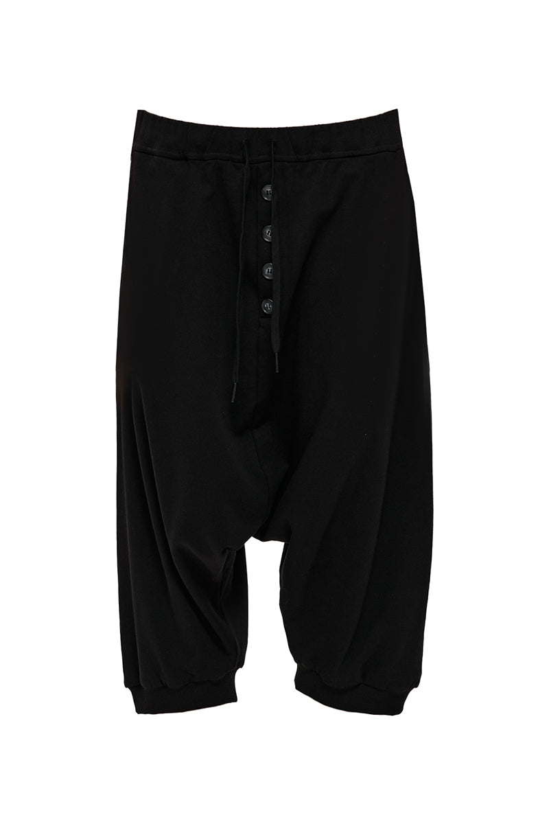 Drop-Crotch Button Front Capri Pants