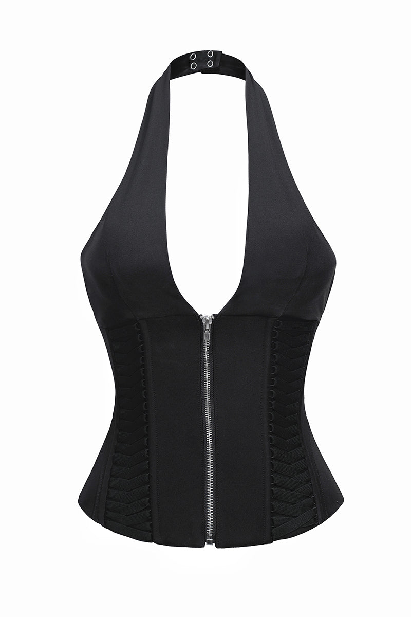 Zip-Up Halter Corset Top