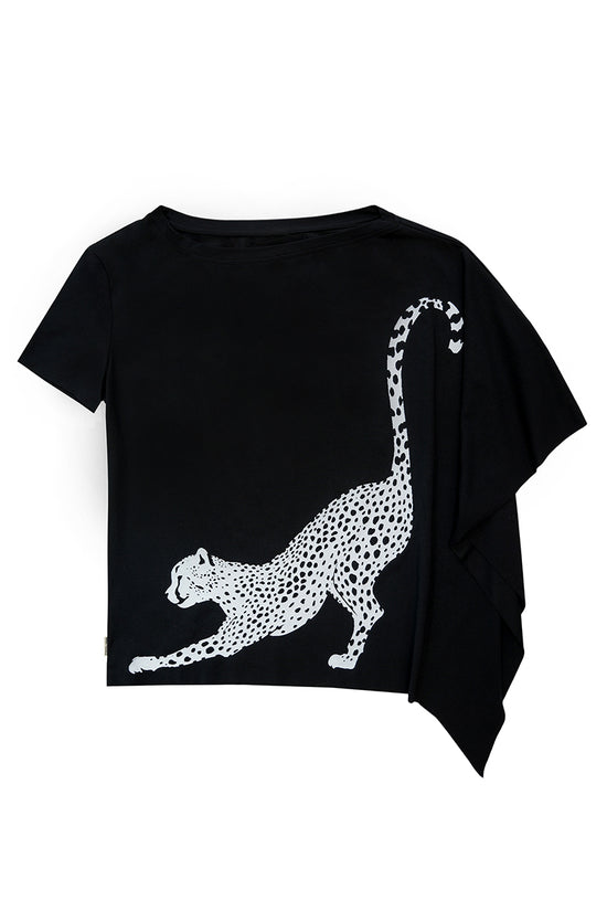 Asymmetrical Panther Print Knit Top