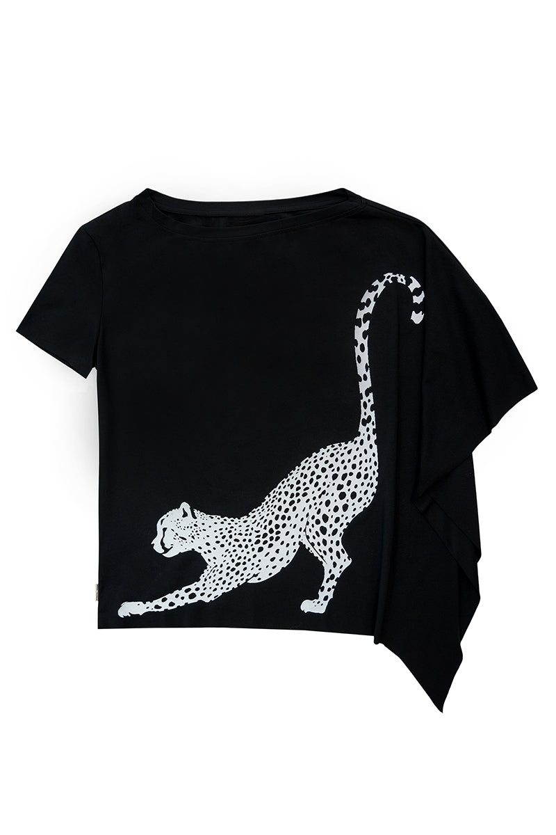 Asymmetrical Panther Print Knit Top