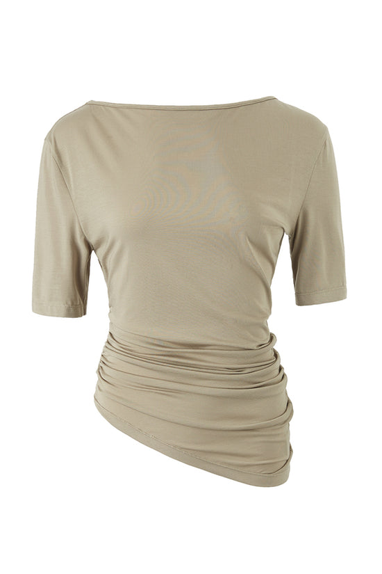 Asymmetric Neck Ruched Tee