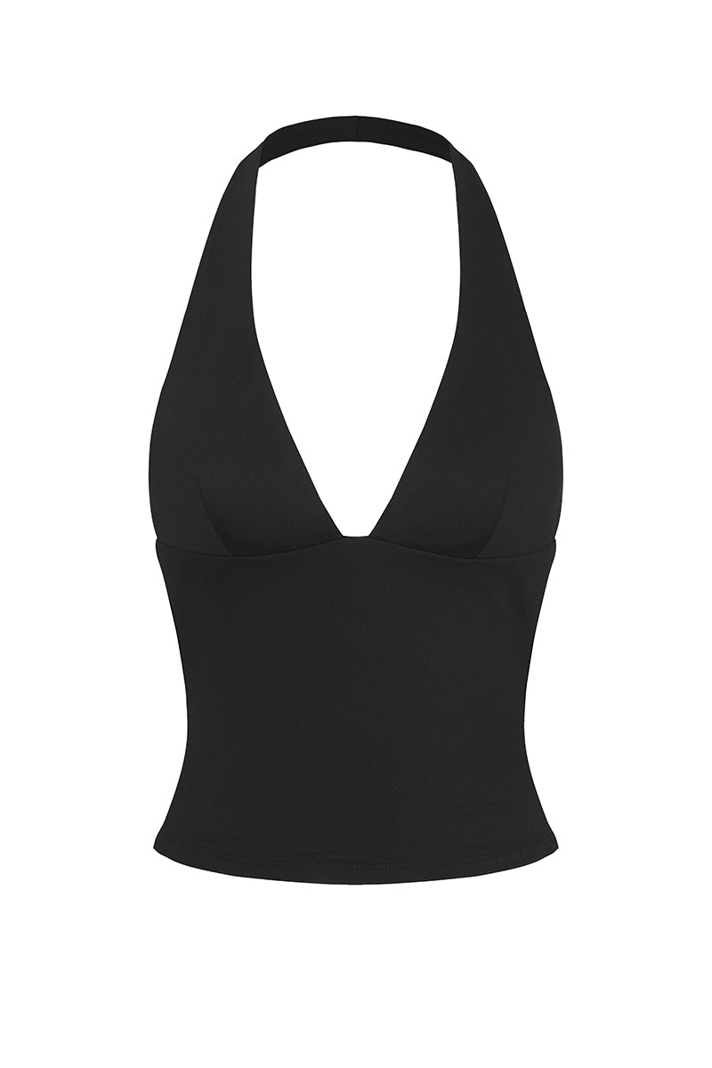 Plunge Neck Halter Sports Crop Top