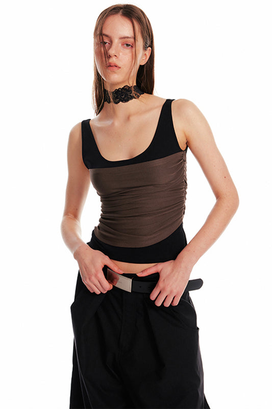Ruched Two-Tone Sleeveless Top