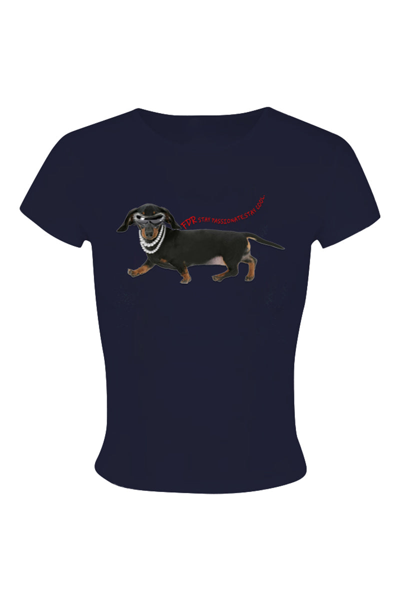 Dark Graphic Dog Print Fitted Tee