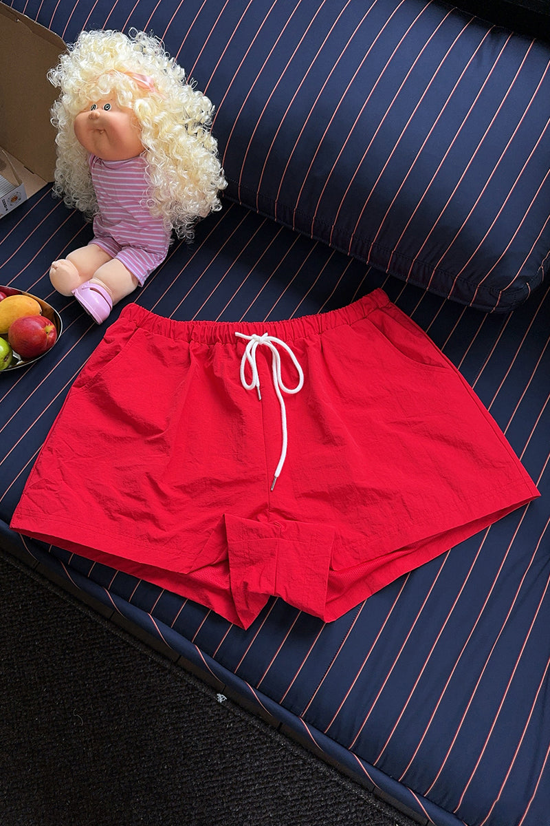 Solid Drawstring Casual Shorts