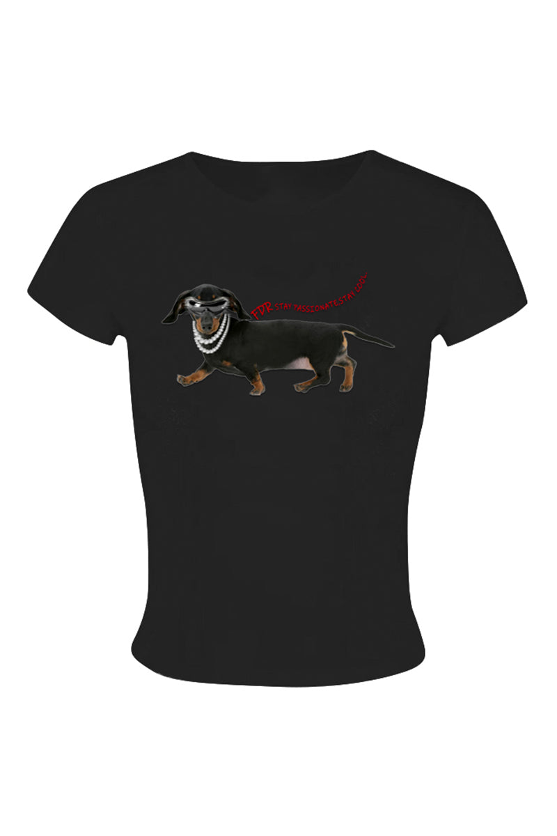 Dark Graphic Dog Print Fitted Tee