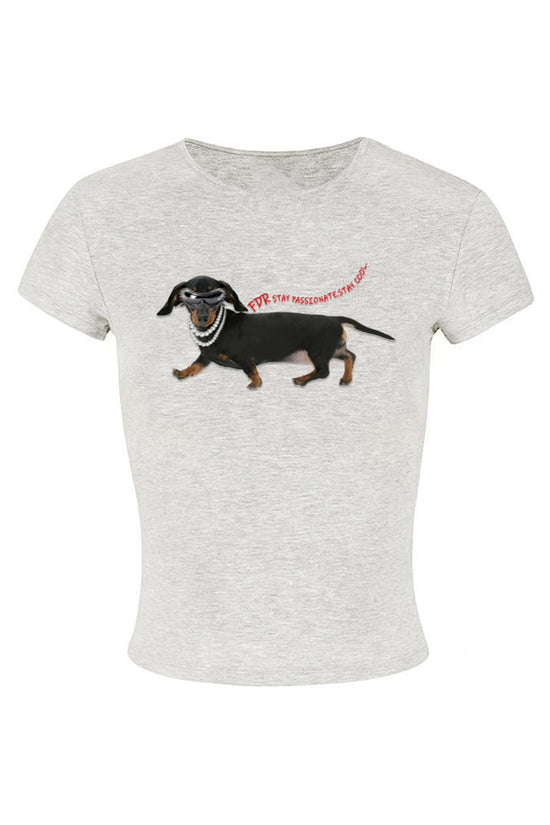 Dark Graphic Dog Print Fitted Tee