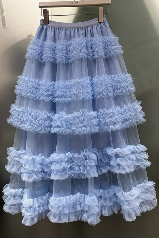 Tiered Midi Skirt with Ruffle Layers