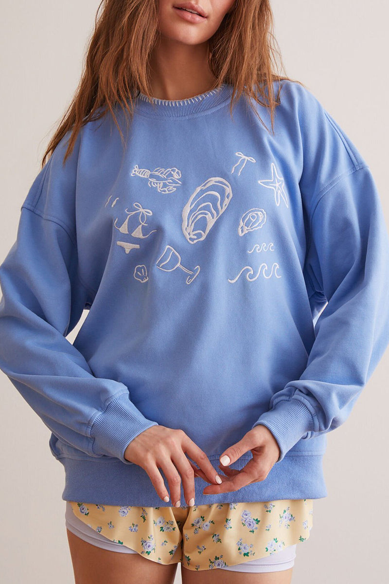 Patterned Crew Neck Long Sleeve Sweatshirt