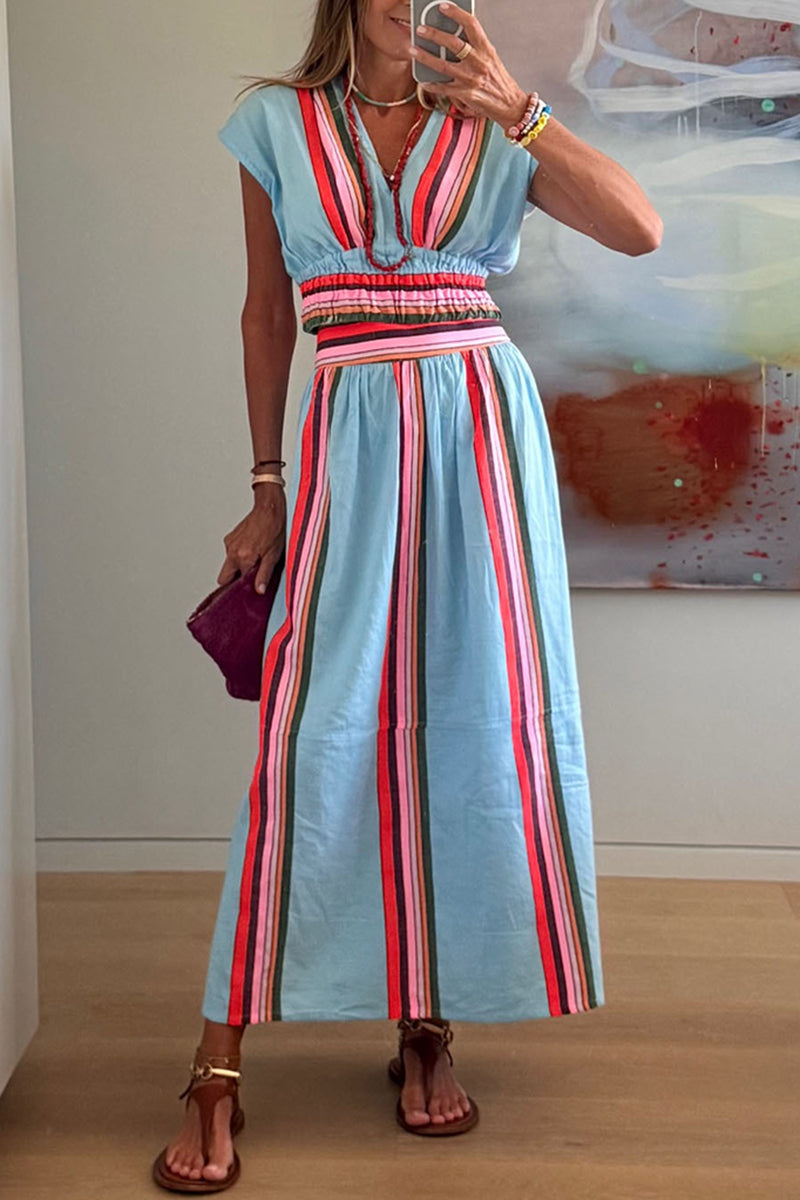 Vibrant Stripe Maxi Skirt Set