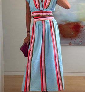 Vibrant Stripe Maxi Skirt Set