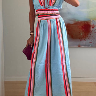 Vibrant Stripe Maxi Skirt Set