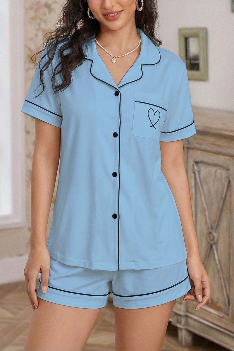 Heart Accent Short Sleeve Pajama Set