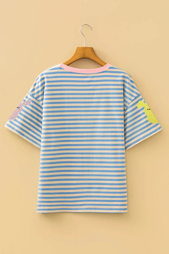 Striped Sequin Bunny Drop Shoulder Tee