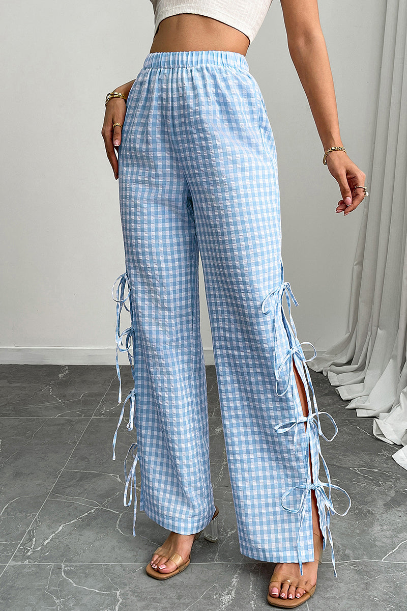 Gingham Tie-Side Casual Pants
