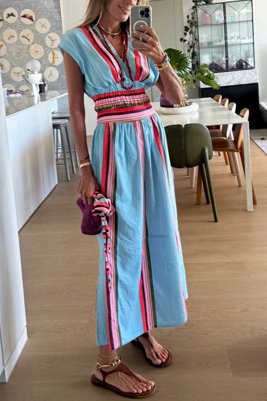 Vibrant Stripe Maxi Skirt Set
