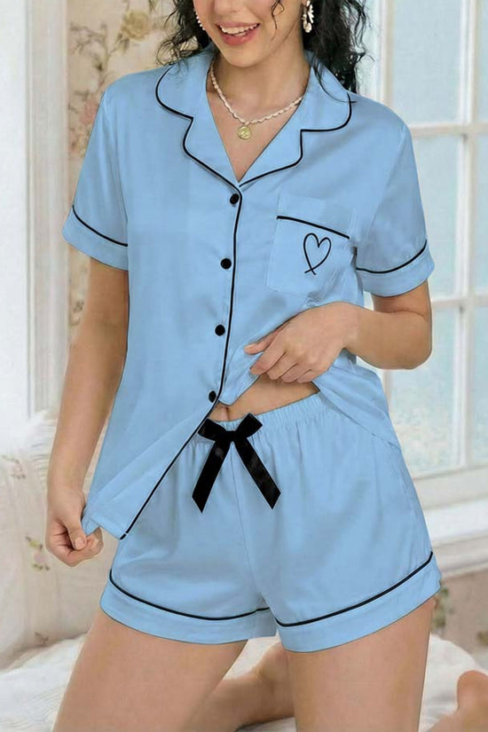 Heart Accent Short Sleeve Pajama Set