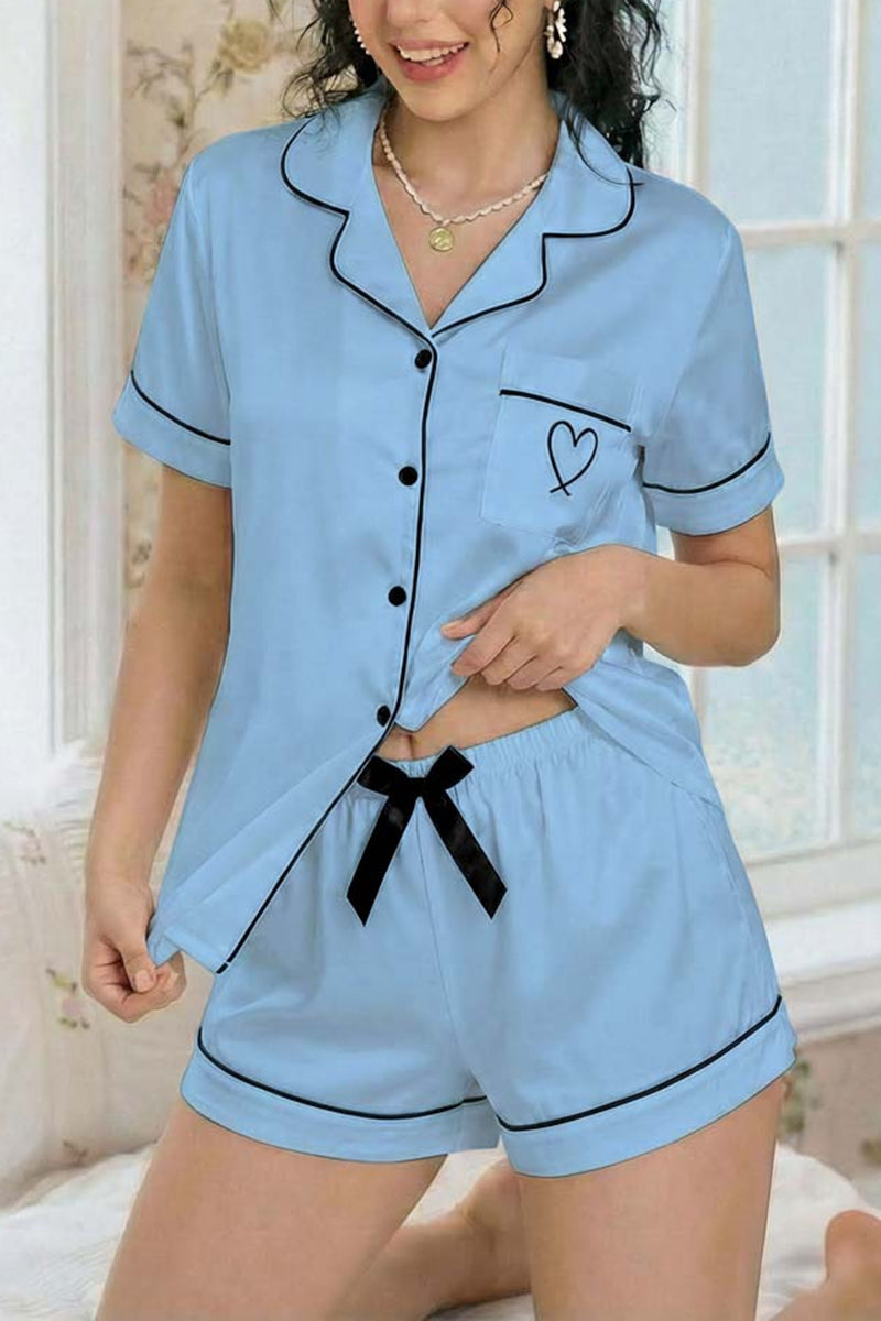 Heart Accent Short Sleeve Pajama Set