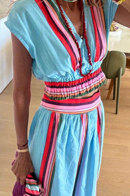 Vibrant Stripe Maxi Skirt Set