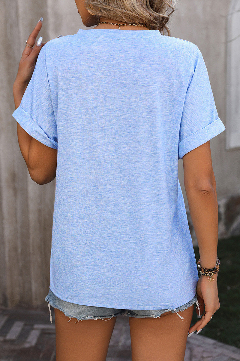 Casual Buttoned V-Neck T-Shirt