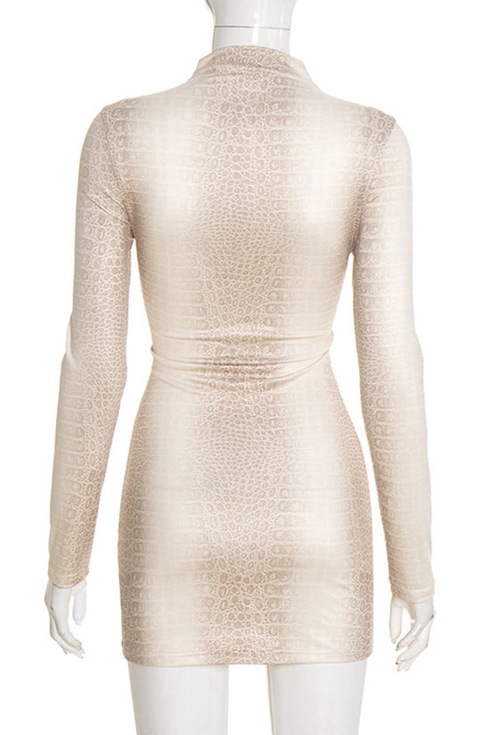 Printed Long Sleeve Mock Neck Dress