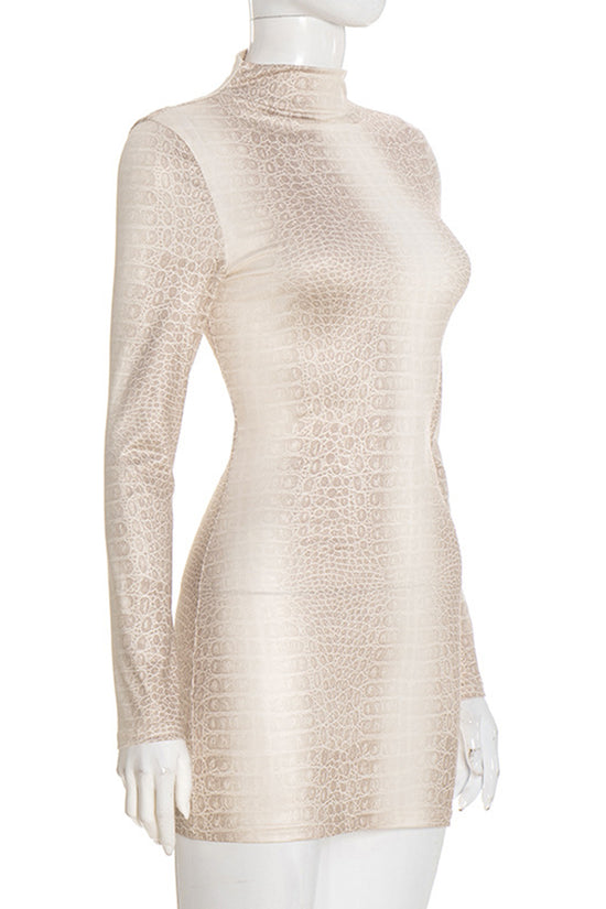 Printed Long Sleeve Mock Neck Dress