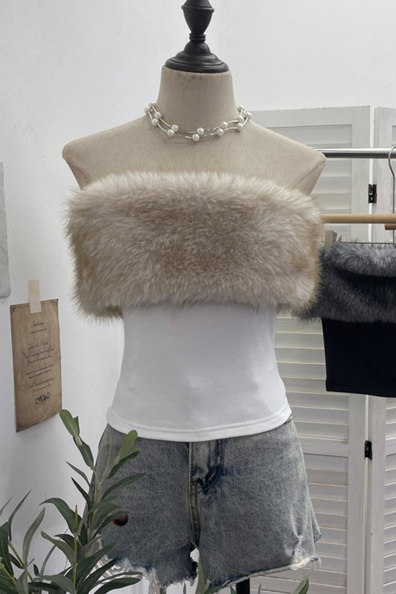 Furry Tube Strapless Camisole Top