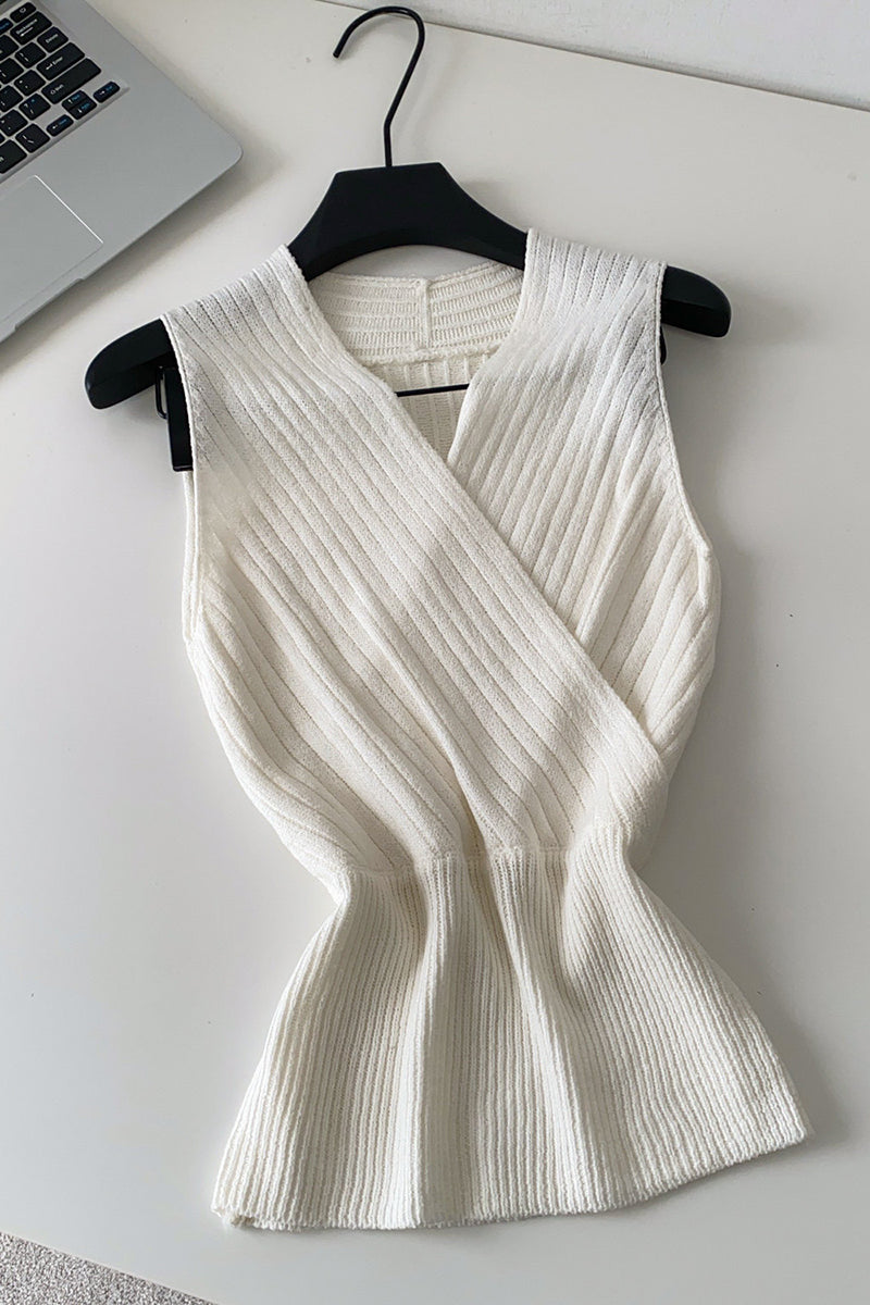 Ribbed Wrap Front Sleeveless Top