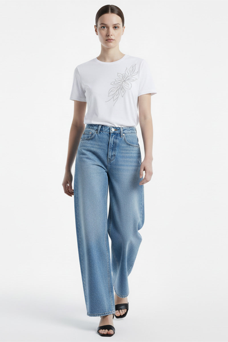 Floral Embroidery Casual T-Shirt