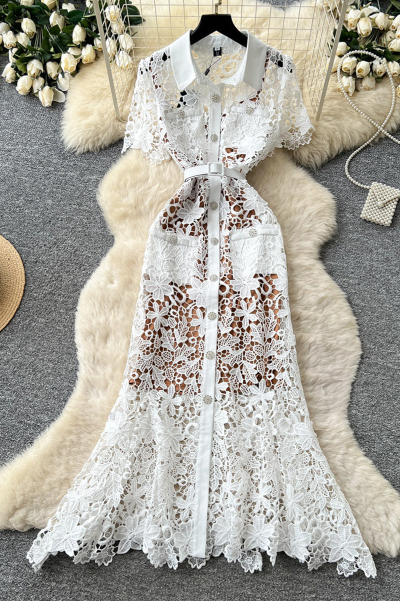 Elegant Lace Button-Down Casual Dress