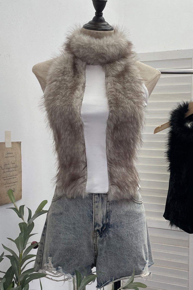 Faux Fur Trimmed Sleeveless Tank Top