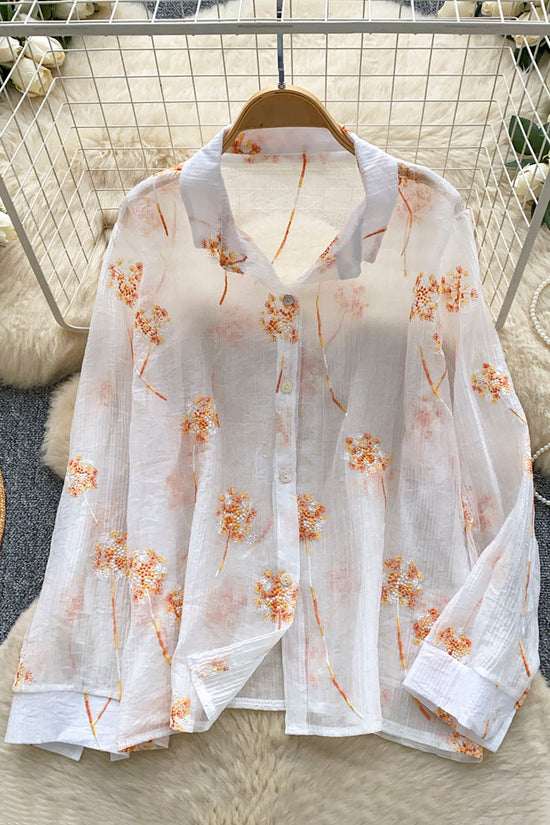 Floral Button-Up Sheer Blouse