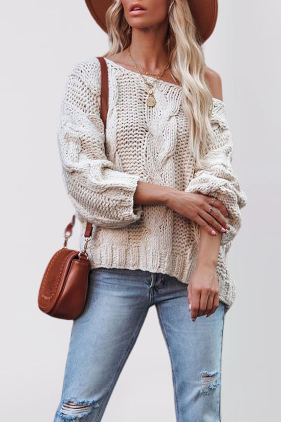 Off-Shoulder Cable Knit Sweater