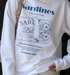 Graphic Sardine Print Long Sleeve T-Shirt