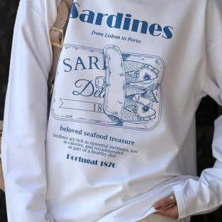 Graphic Sardine Print Long Sleeve T-Shirt