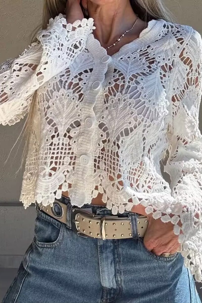 Lace Button-Front Cardigan