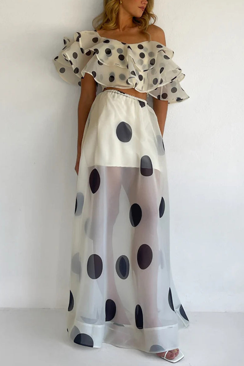 Polka Dot Off-Shoulder Skirt Set