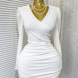 Long Sleeve Ruched Wrap Dress