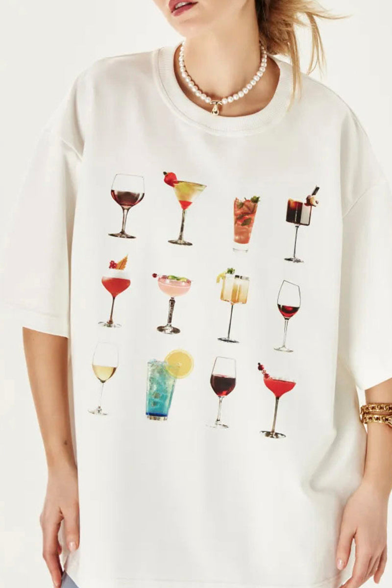 Cocktail Print Oversized Graphic T-Shirt