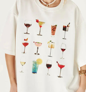 Cocktail Print Oversized Graphic T-Shirt